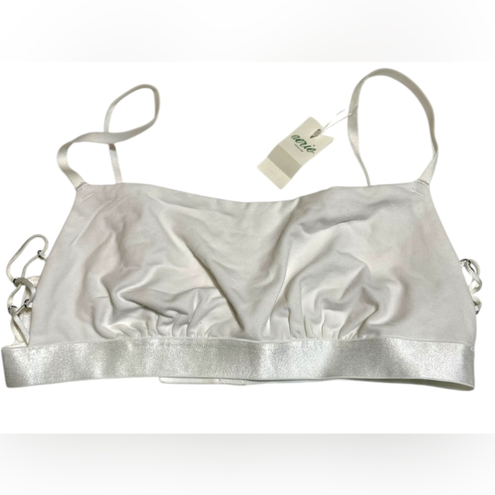 NWT Aerie American Eagle White Unlined Adjustable Strap Scoop Neck‎ Bralette Med
